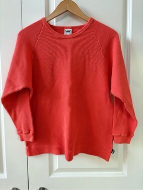 Vintage Au Coton 90s Coral Waffle Knit Thick Quality Long Sleeve Crewneck Shirt